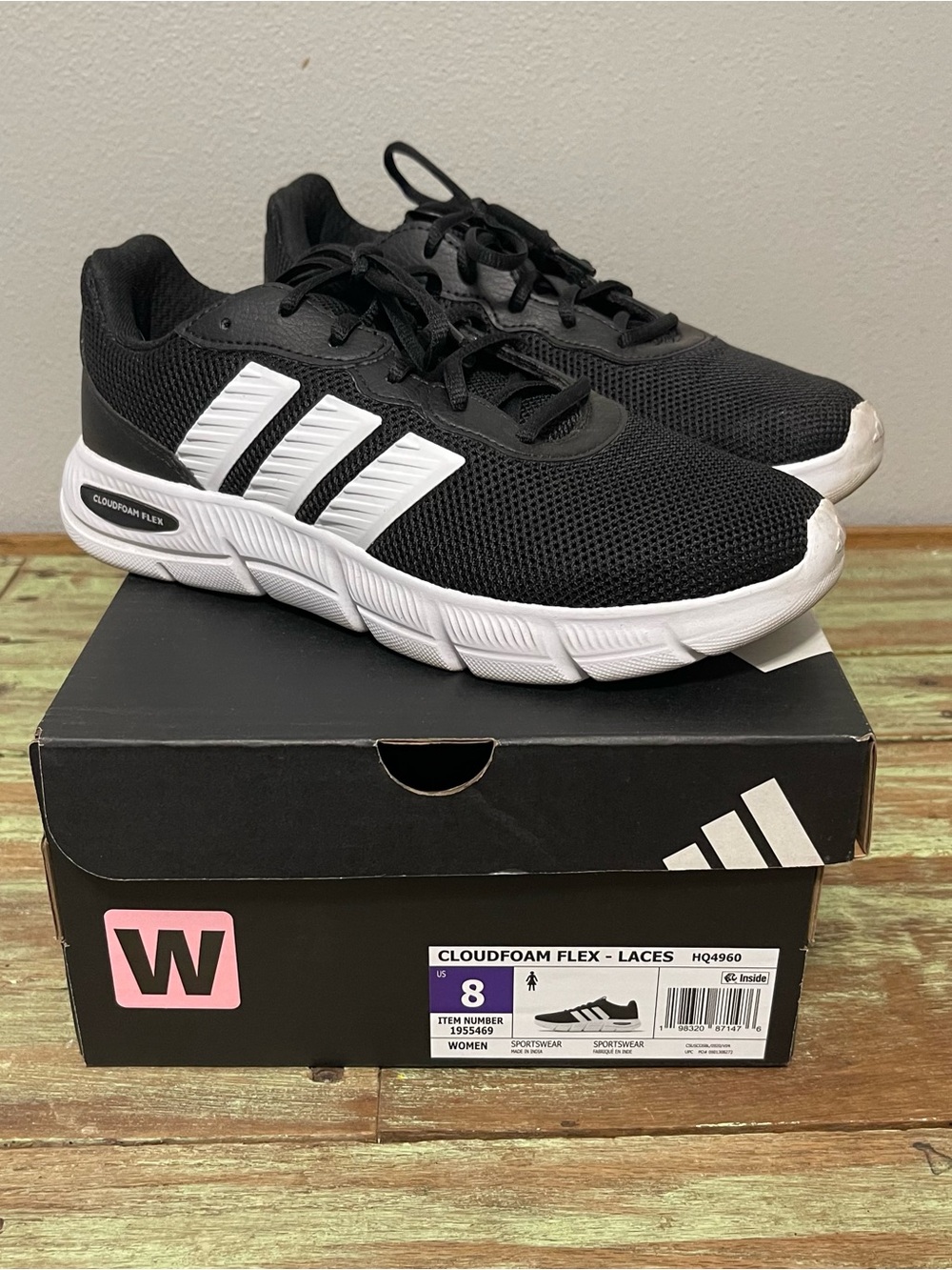 Adidas Cloudfoam Flex Wide Fit Casual Sneakers Mesh Black Laces Womens 8